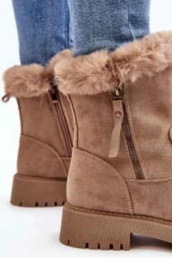 Botki Zamszowe Damskie Z Futerkiem Beżowe Hasiva