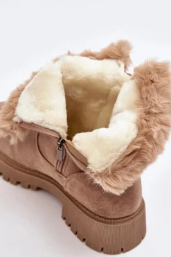 Botki Zamszowe Damskie Z Futerkiem Beżowe Hasiva