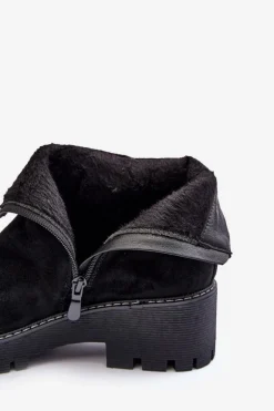 Botki Zamszowe Na Płaskim Obcasie Ocieplane Czarne Neafgi