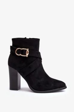 Botki Zamszowe Na Słupku Z Klamrą Czarne Eftane