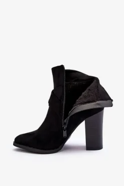 Botki Zamszowe Na Słupku Z Klamrą Czarne Eftane