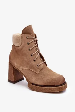 Botki Zamszowe Sznurowane Na Słupku Beżowe Lemar Flomes