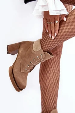 Botki Zamszowe Sznurowane Na Słupku Beżowe Lemar Flomes