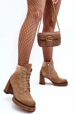 Botki Zamszowe Sznurowane Na Słupku Beżowe Lemar Flomes