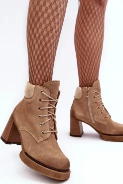 Botki Zamszowe Sznurowane Na Słupku Beżowe Lemar Flomes