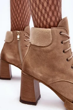 Botki Zamszowe Sznurowane Na Słupku Beżowe Lemar Flomes