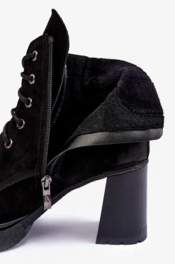 Botki Zamszowe Sznurowane Na Słupku Czarne Lemar Flomes