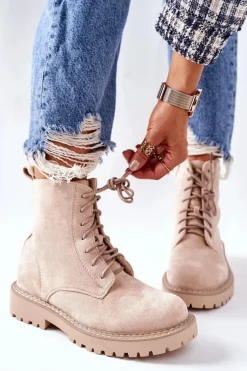 Botki Zamszowe Zamek Beżowe Belados