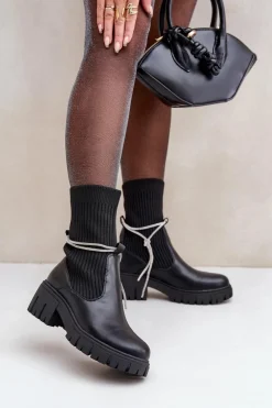 Botki Ze Skarpetą I Błyszczącym Wiązaniem Czarne Dinarca
