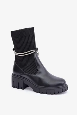 Botki Ze Skarpetą I Błyszczącym Wiązaniem Czarne Dinarca