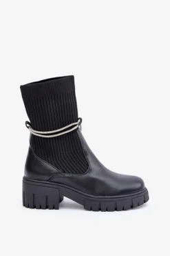 Botki Ze Skarpetą I Błyszczącym Wiązaniem Czarne Dinarca