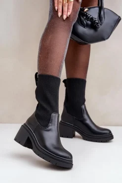 Botki Ze Skarpetą Na Masywnym Obcasie Czarne Rosanas