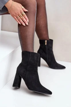 Botki Ze Szpiczastymi Noskami Na Słupku Eko Zamszowe Czarne Artolla