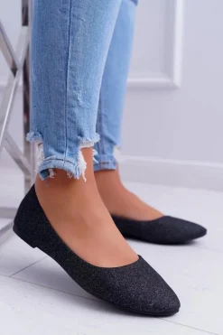 Brokatowe Baleriny Czarne Tiffy