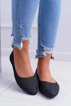 Brokatowe Baleriny Czarne Tiffy