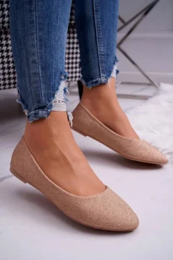 Brokatowe Baleriny Różowe Złoto Tiffy