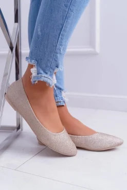 Brokatowe Baleriny Złote Tiffy