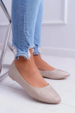 Brokatowe Baleriny Złote Tiffy