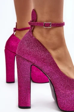 Brokatowe Czółenka Na Wysokim Słupku Fuksja Mommoi