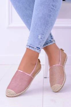 Brokatowe Espadryle Lu Boo Różowe Złoto