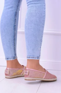Brokatowe Espadryle Lu Boo Różowe Złoto