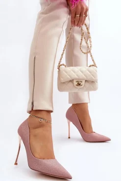 Brokatowe Szpilki Champagne Tiberona