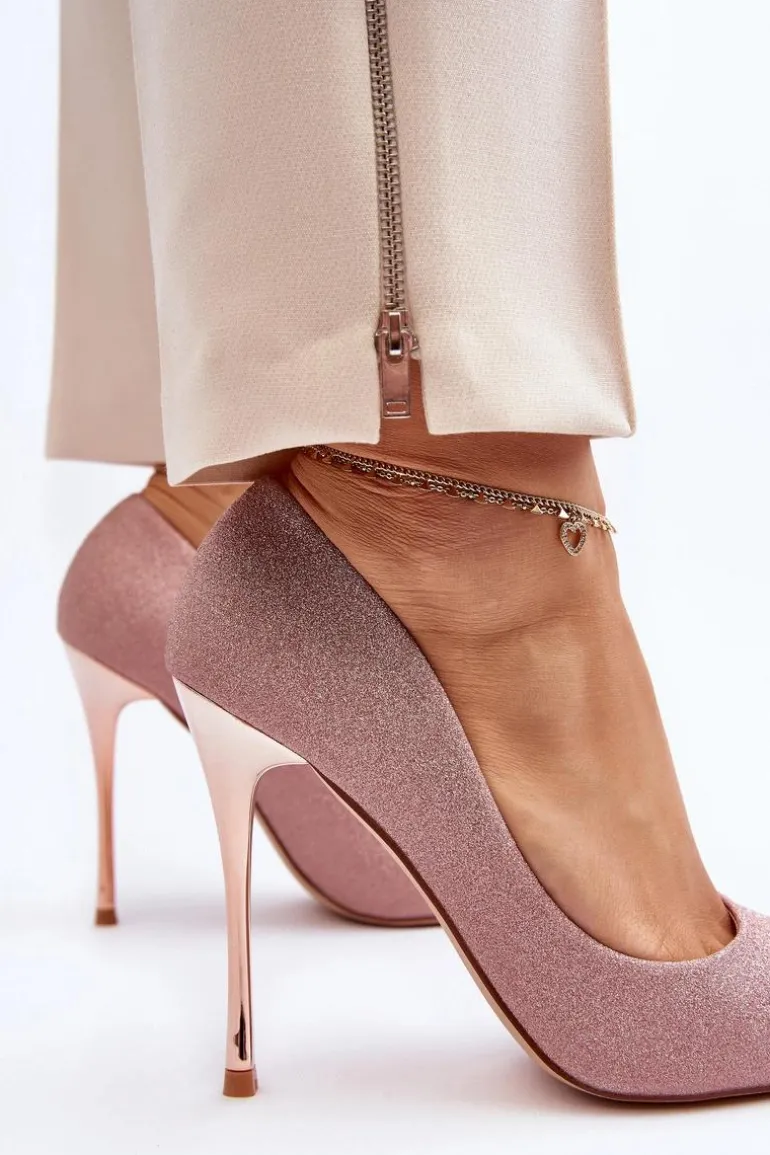 Brokatowe Szpilki Champagne Tiberona