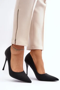 Brokatowe Szpilki Czarne Tiberona