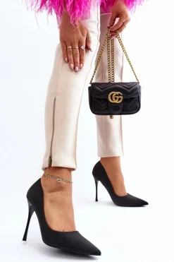 Brokatowe Szpilki Czarne Tiberona