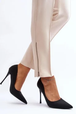 Brokatowe Szpilki Czarne Tiberona