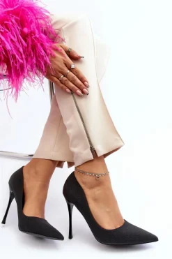 Brokatowe Szpilki Czarne Tiberona