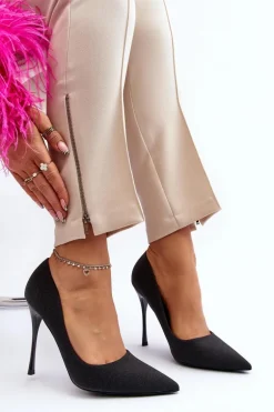 Brokatowe Szpilki Czarne Tiberona