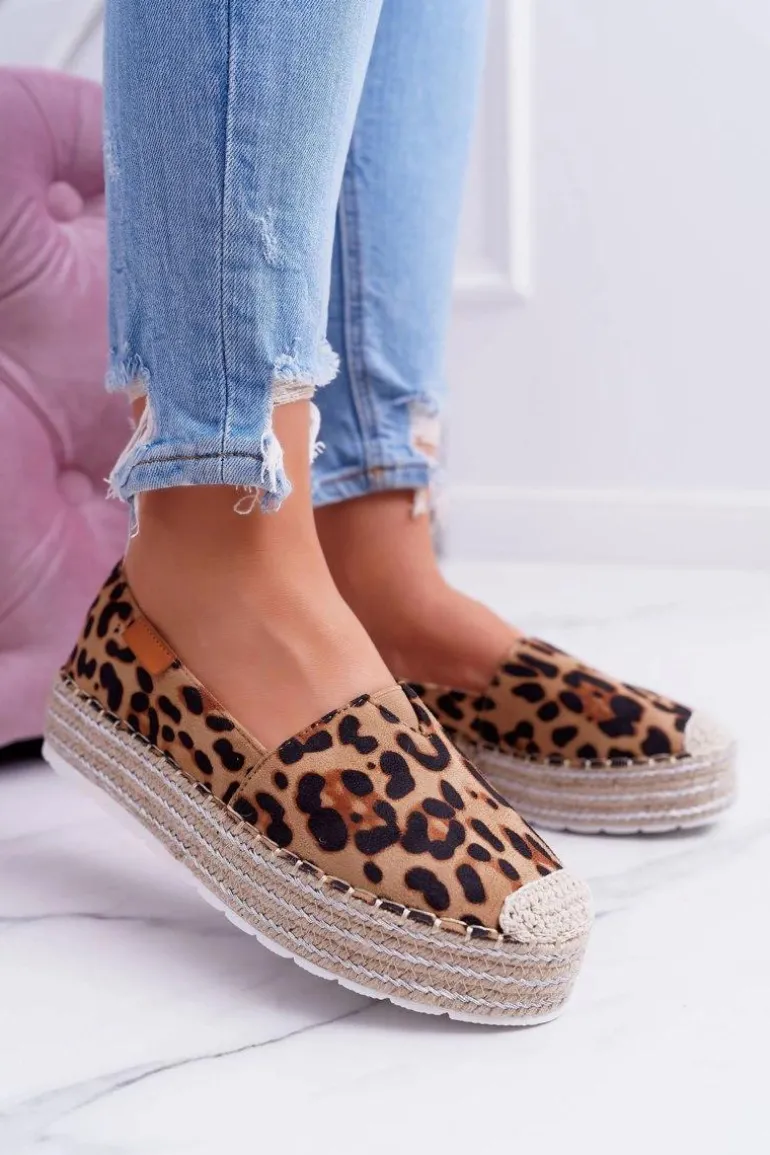 Brązowe Wsuwane Zamszowe Espadryle Leopard Mariako