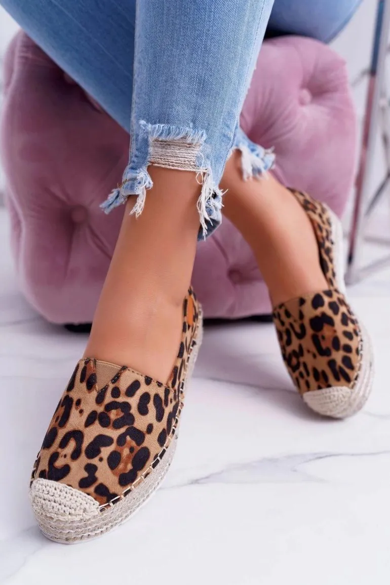Brązowe Wsuwane Zamszowe Espadryle Leopard Mariako