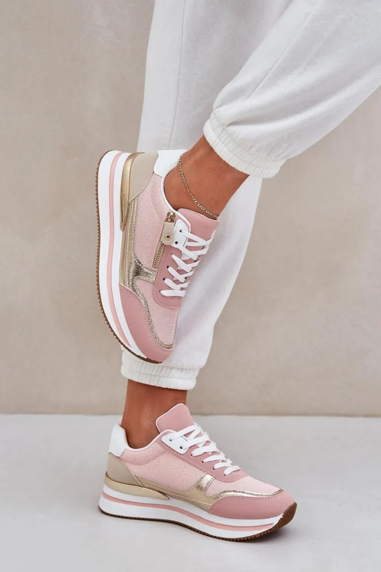 Buty Sportowe Błyszczące Damskie Na Platformie Różowe Florefedi