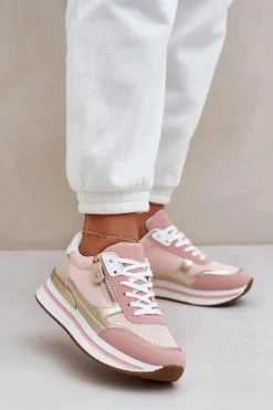 Buty Sportowe Błyszczące Damskie Na Platformie Różowe Florefedi