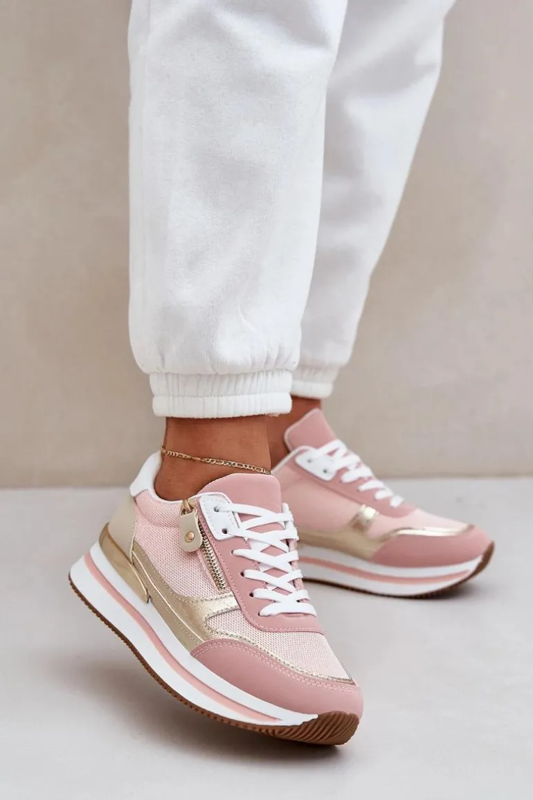 Buty Sportowe Błyszczące Damskie Na Platformie Różowe Florefedi