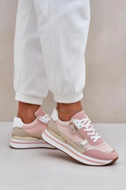 Buty Sportowe Błyszczące Damskie Na Platformie Różowe Florefedi