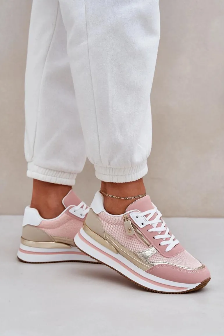 Buty Sportowe Błyszczące Damskie Na Platformie Różowe Florefedi