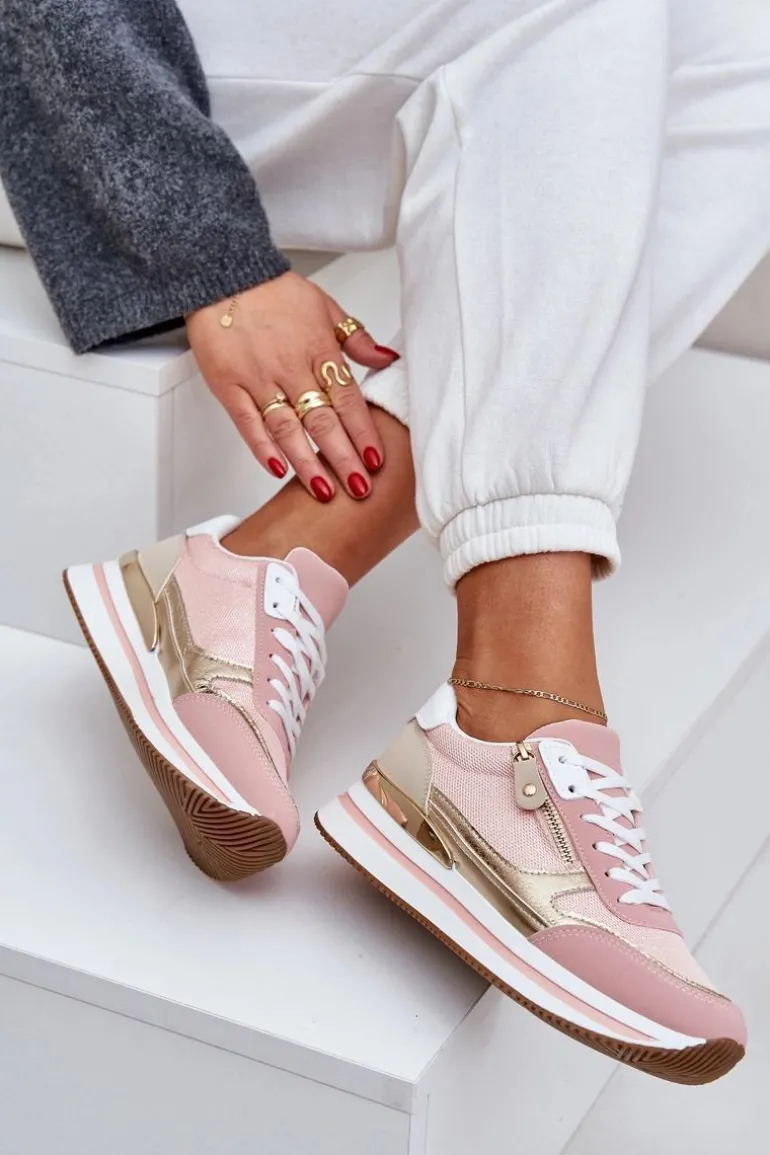 Buty Sportowe Błyszczące Damskie Na Platformie Różowe Florefedi