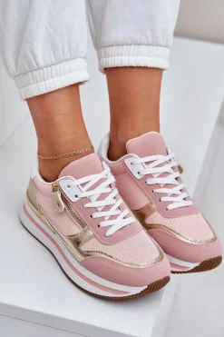 Buty Sportowe Błyszczące Damskie Na Platformie Różowe Florefedi