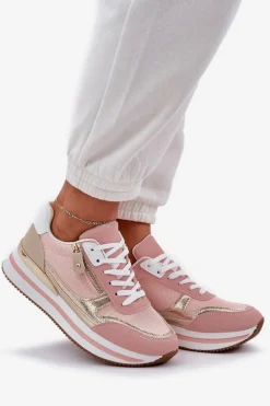 Buty Sportowe Błyszczące Damskie Na Platformie Różowe Florefedi
