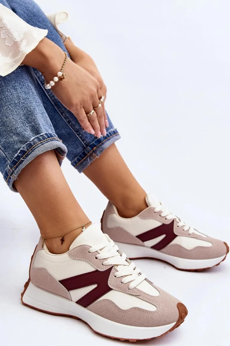 Buty Sportowe Damskie Beżowo-Bordowe Chloette