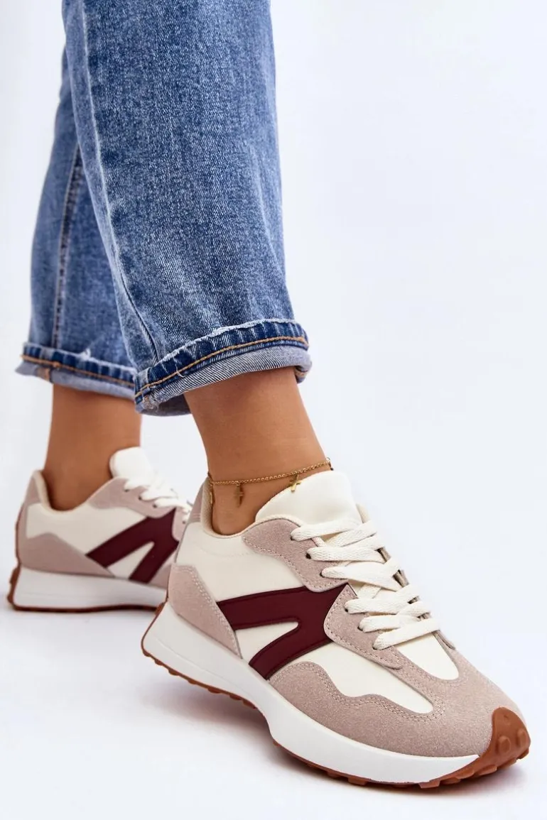 Buty Sportowe Damskie Beżowo-Bordowe Chloette