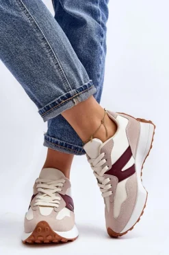 Buty Sportowe Damskie Beżowo-Bordowe Chloette