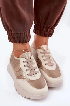 Buty Sportowe Damskie Na Platformie Vinceza 58510 Złote