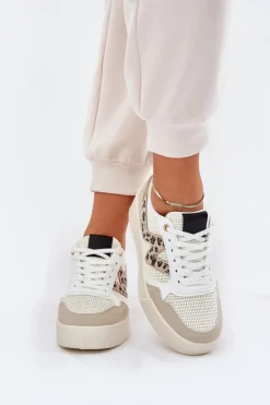 Buty Sportowe Damskie Na Platformie Panterka Beżowe Lorori