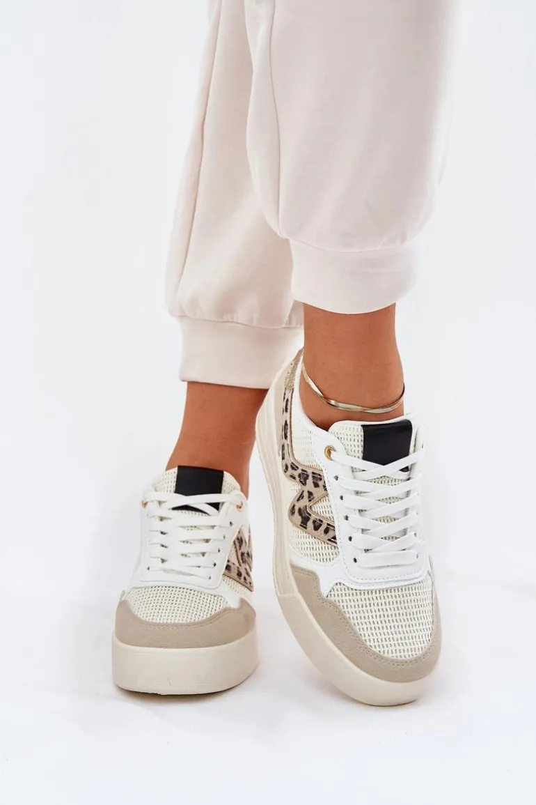 Buty Sportowe Damskie Na Platformie Panterka Beżowe Lorori