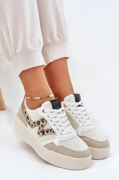 Buty Sportowe Damskie Na Platformie Panterka Beżowe Lorori