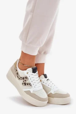 Buty Sportowe Damskie Na Platformie Panterka Beżowe Lorori